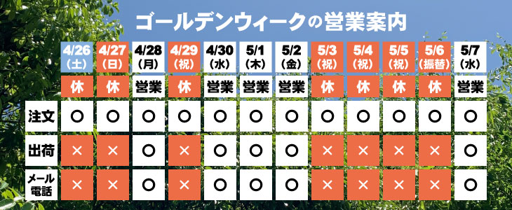 GW営業案内　ゴールデンウィーク